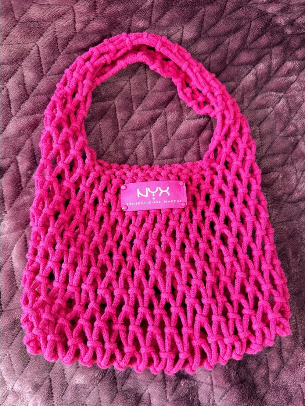Small NYX Bright Pink Open-Weave Knit Tote Bag